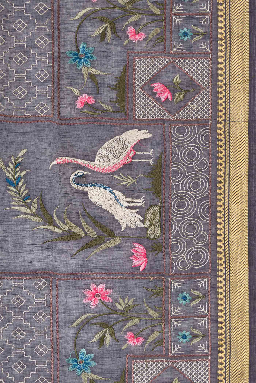 Border image of Blue Grey Dual Tone Tussar Silk Saree with Embroidery on the body and Embroidery Border. 