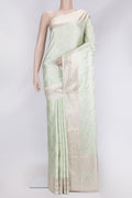 Pista Green Dual Tone Blended Banarasi Silk Saree with Zari Brocade on the body and Zari Border.  displayed on a mannequin