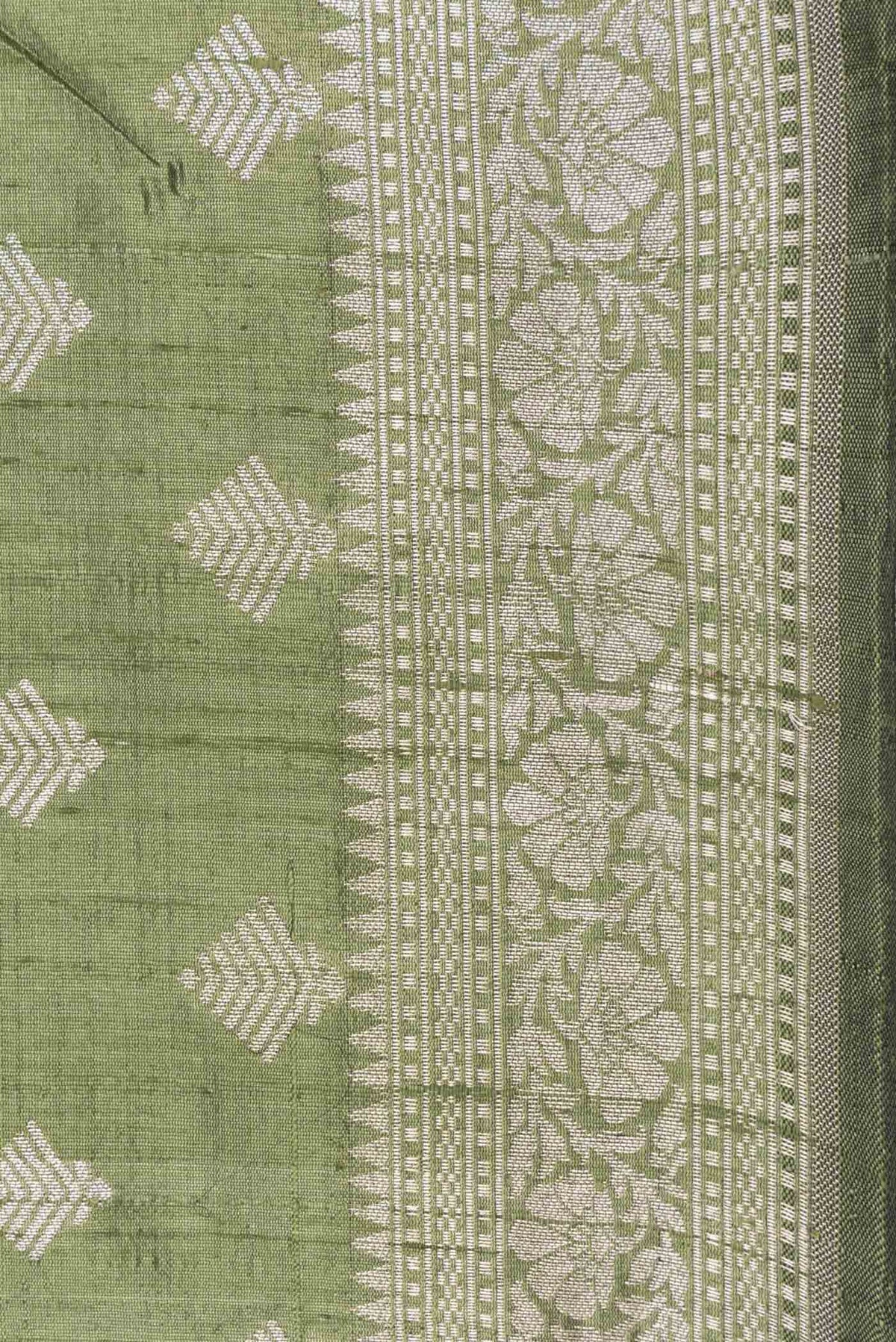 Border image of Green Dual Tone Raw Silk Saree with Zari Brocade on the body and Zari Border