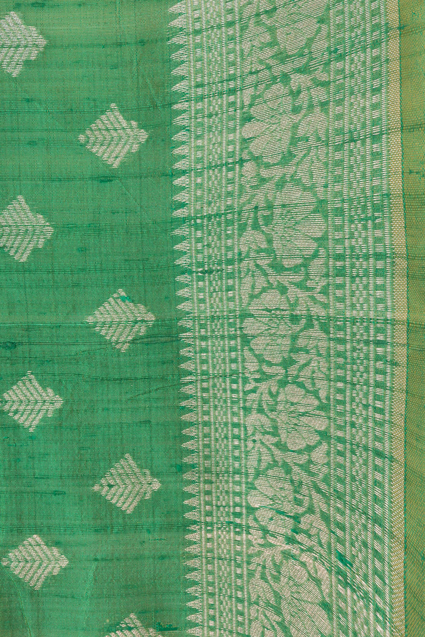 Border image of Green Dual Tone Raw Silk Saree with Zari Butta on the body and Zari Border. 