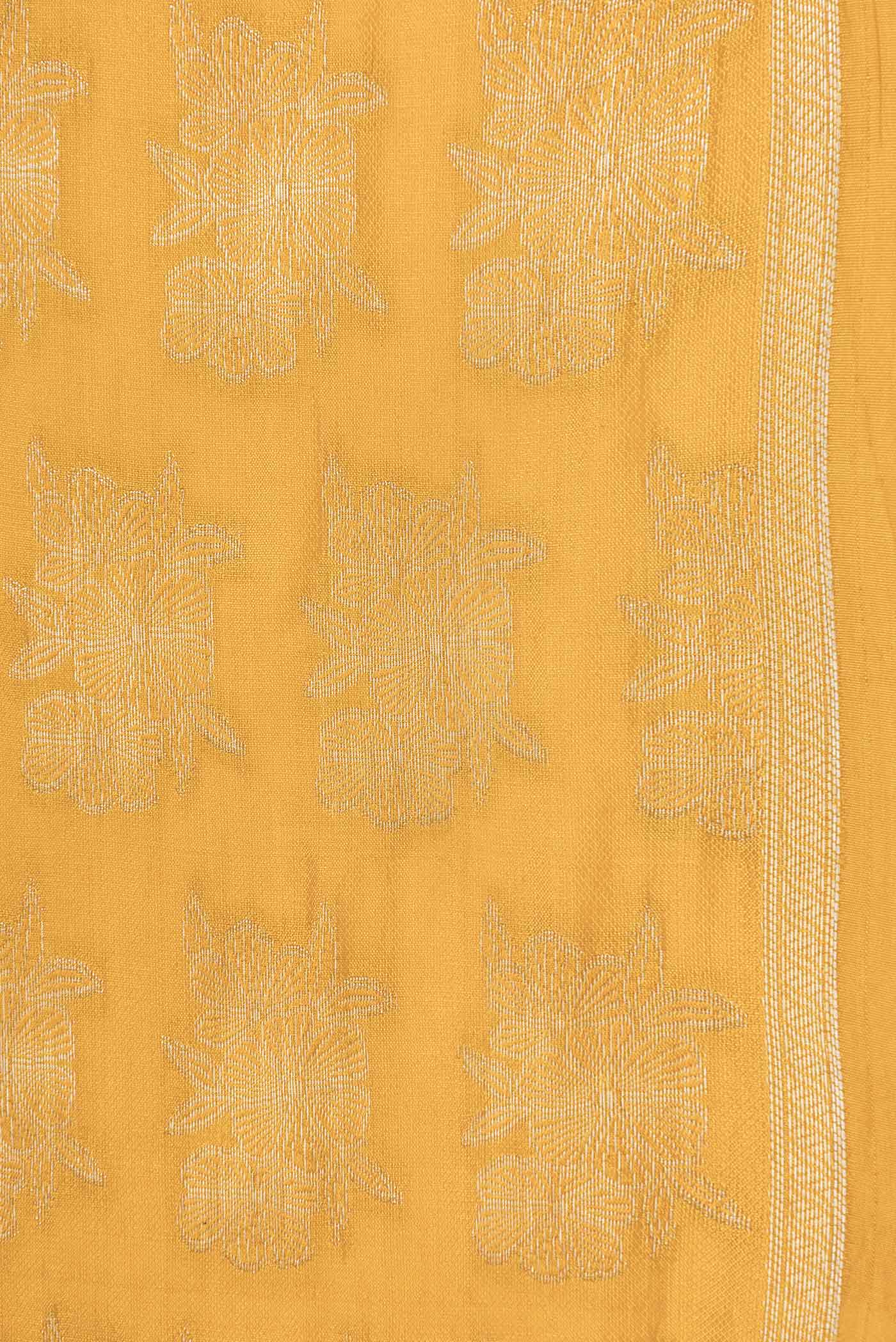 Border image of Yellow Banarasi Raw Silk Saree with Zari Butta on the body and Zari Border