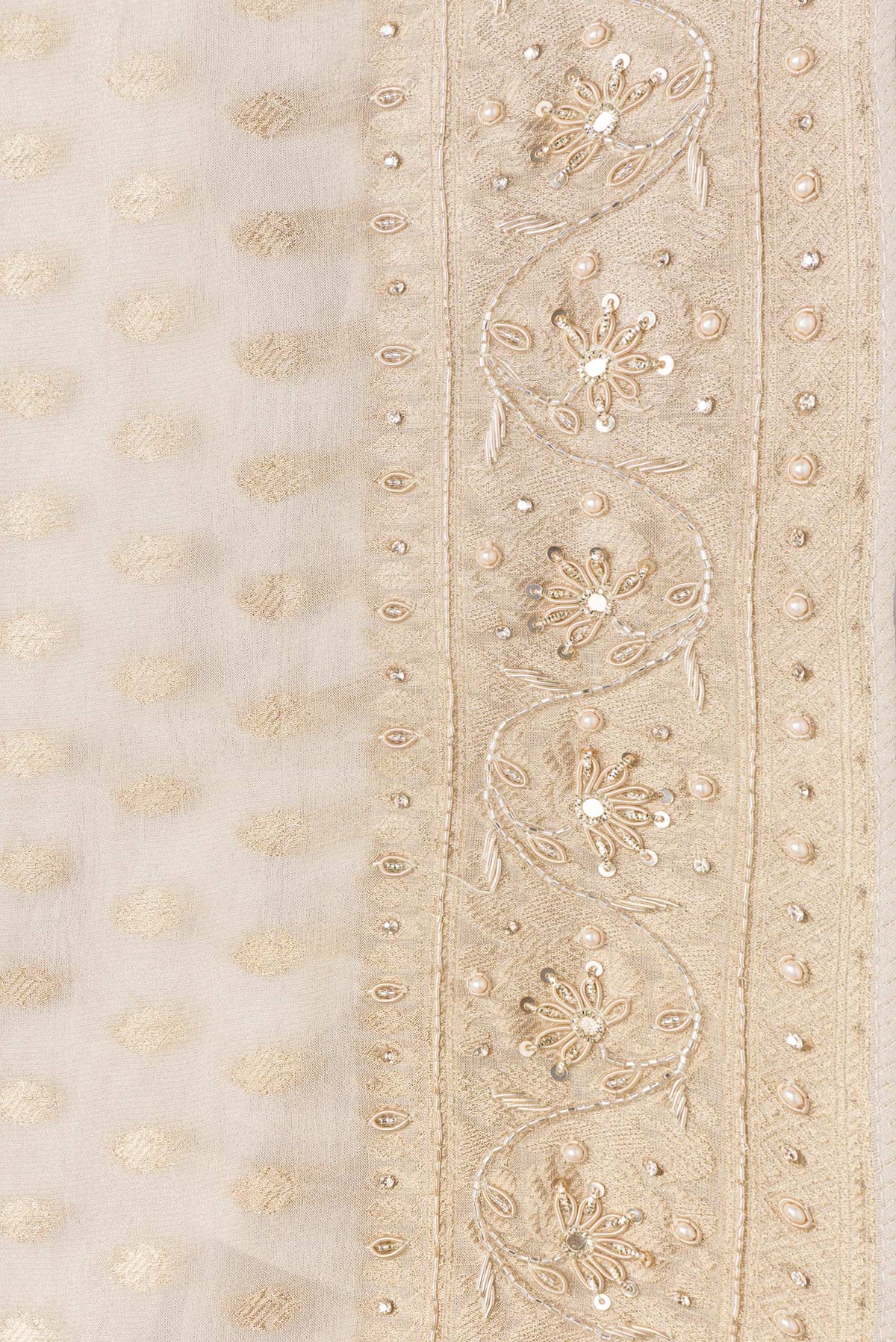 Border image of Gold Dual Tone Banarasi Georgette Saree with Zari Brocade on the body and Embroidery Border. 