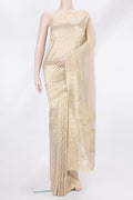 Gold Dual Tone Banarasi Georgette Saree with Zari Brocade on the body and Embroidery Border.  displayed on a mannequin
