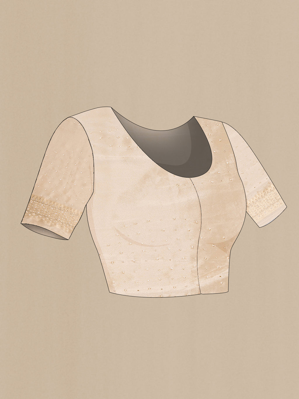 Close up image of the blouse of Beige Dual Tone Banarasi Georgette Saree with Embroidery on the body and Embroidery Border. 