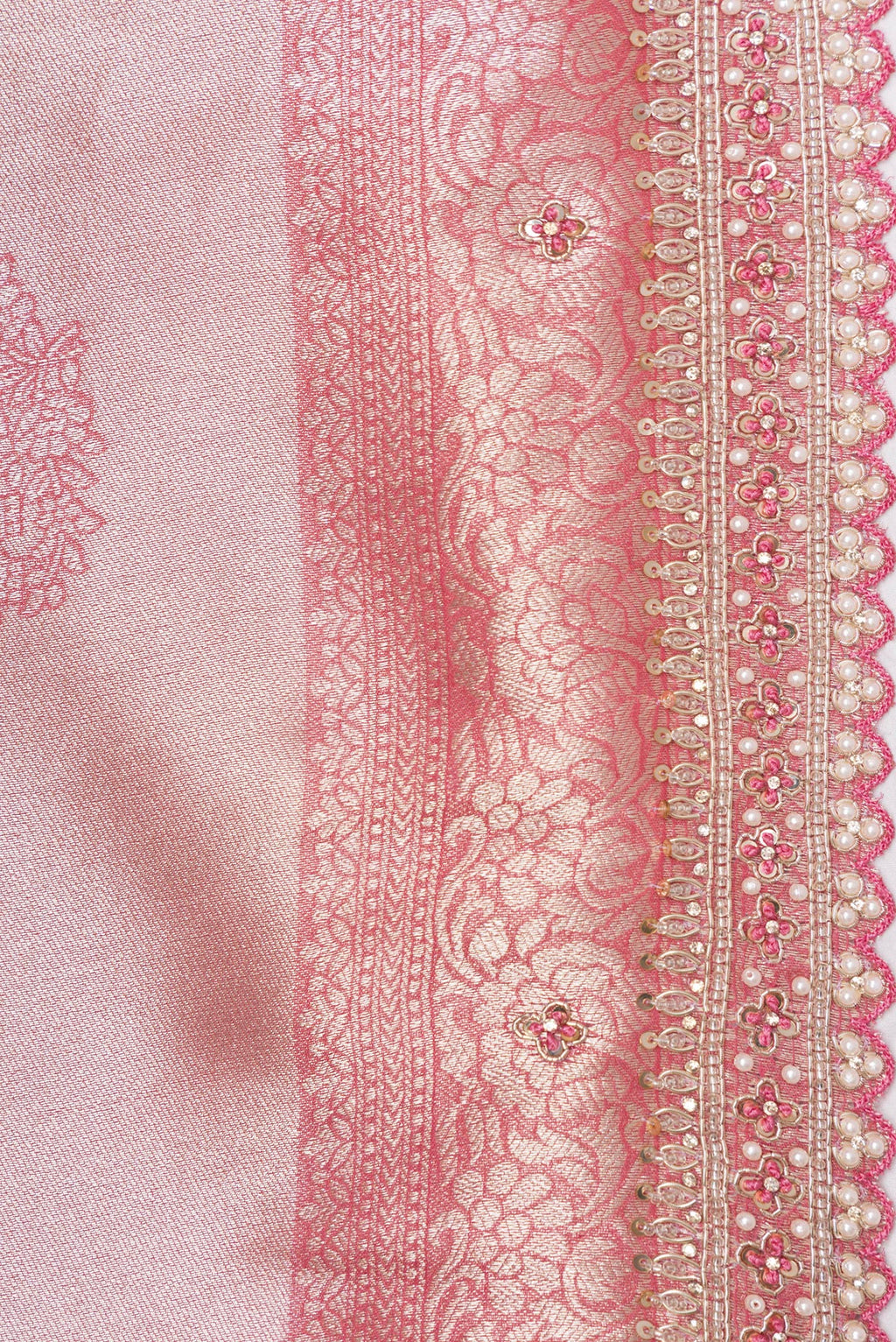 Border image of Rose Gold Dual Tone Banarasi Georgette Saree with Embroidery on the body and Embroidery Border. 