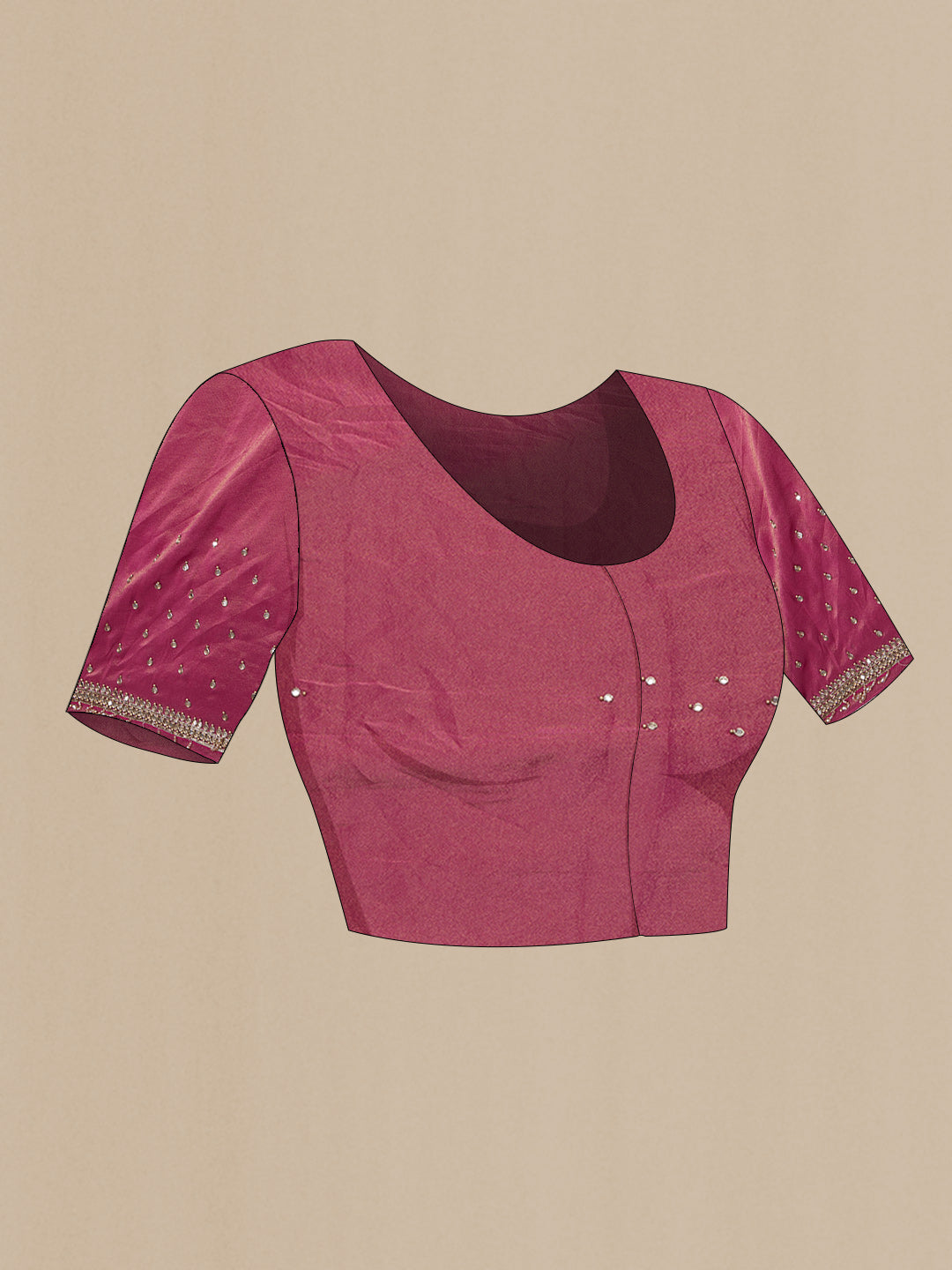 Close up image of the blouse of Pink Dual Tone Banarasi Georgette Saree with Zari Brocade on the body and Embroidery Border. 