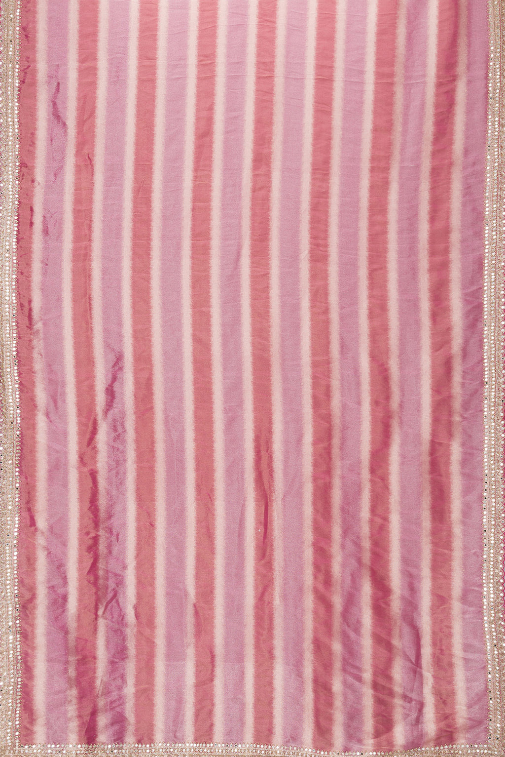 Flat view of Pink Dual Tone Banarasi Georgette Saree with Zari Brocade on the body and Embroidery Border. 