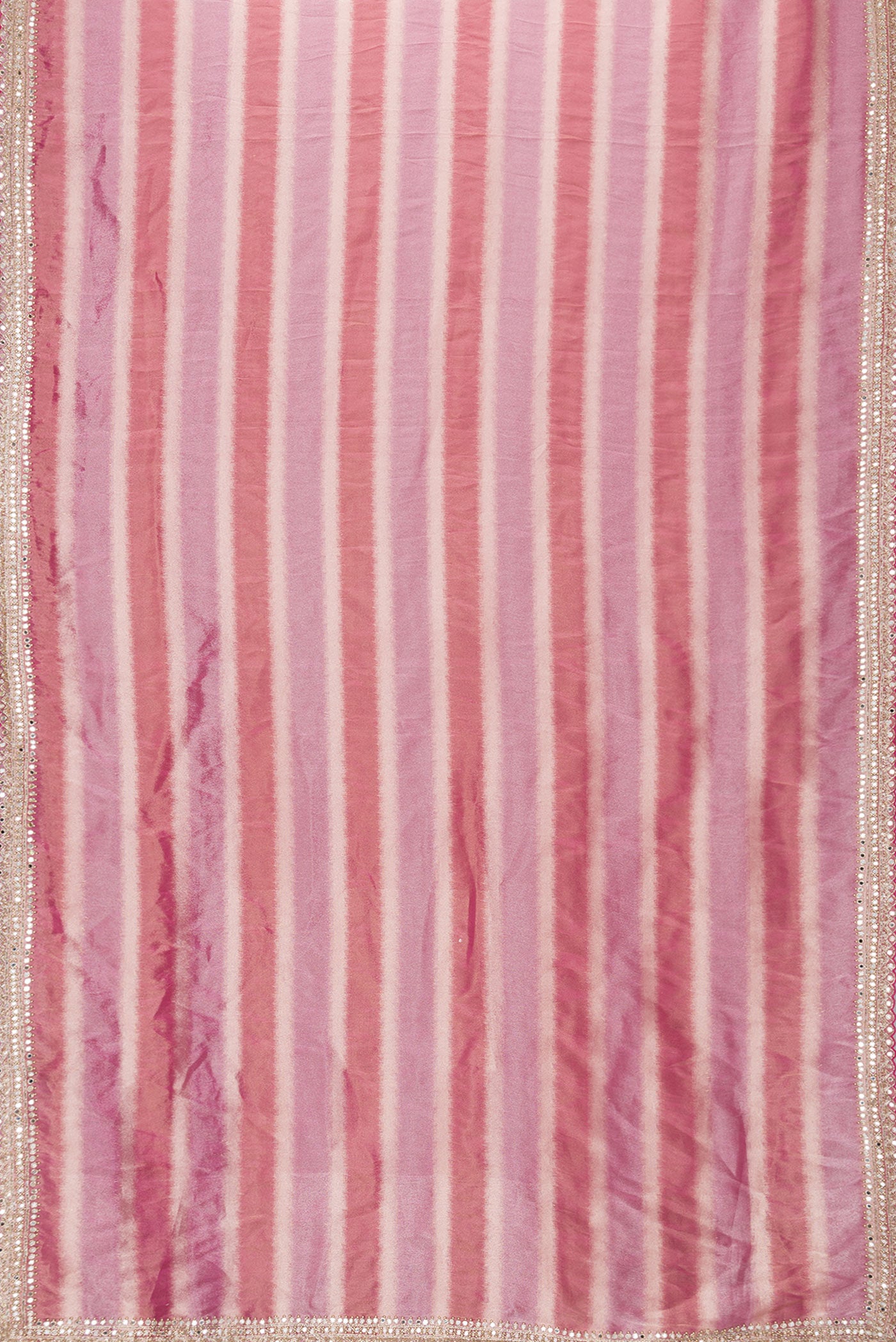 Flat view of Pink Dual Tone Banarasi Georgette Saree with Zari Brocade on the body and Embroidery Border. 