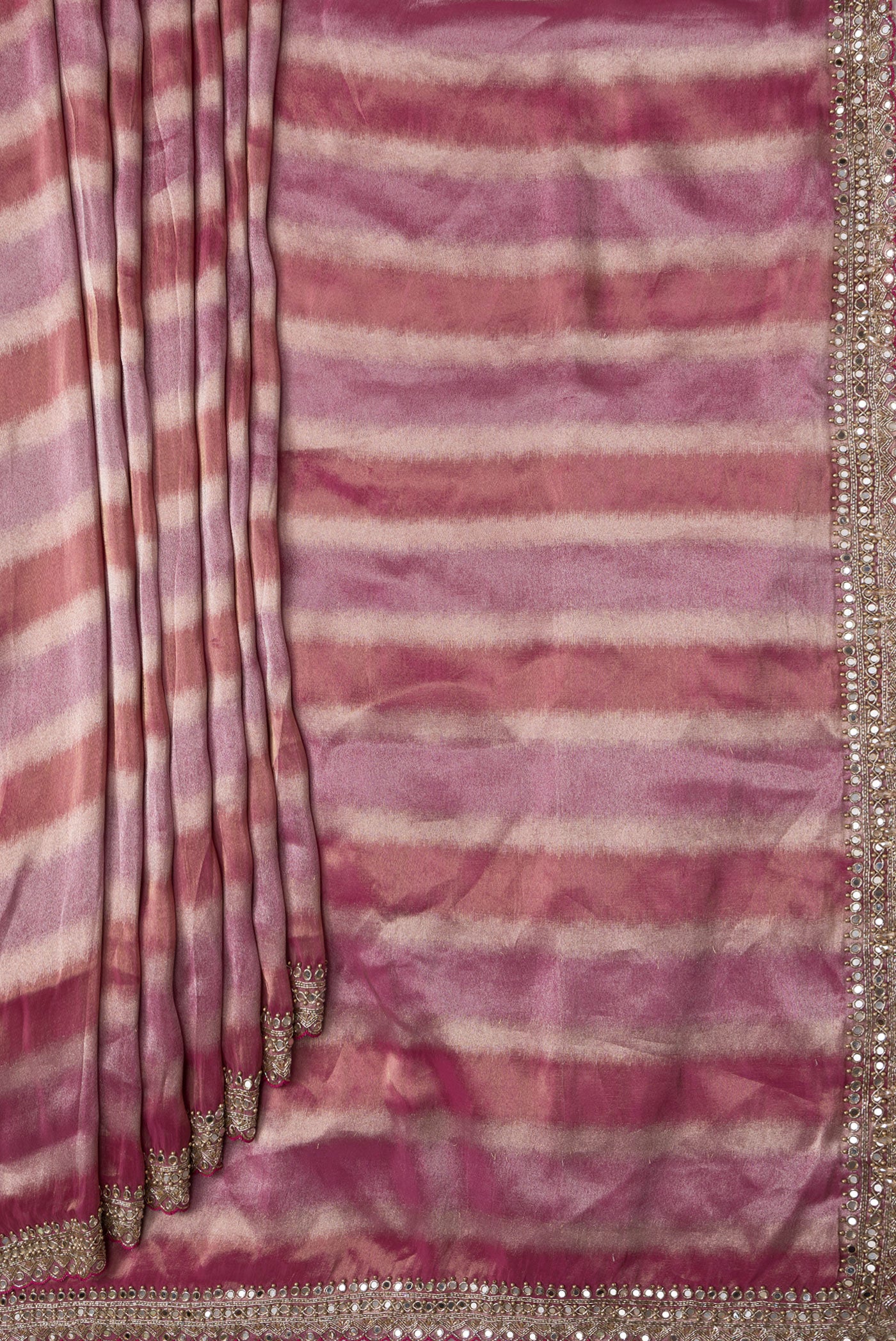 Pleats and pallu of Pink Dual Tone Banarasi Georgette Saree with Zari Brocade on the body and Embroidery Border. 