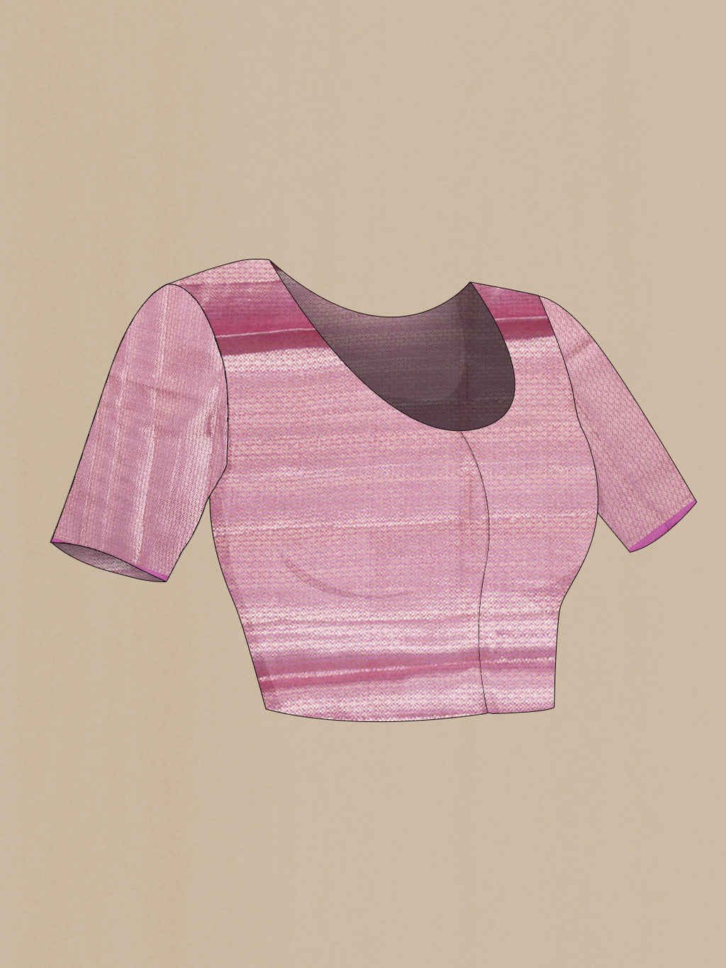 Close up image of the blouse of Lavender Tussar Silk Saree with Zari Butta on the body and Zari Border. 