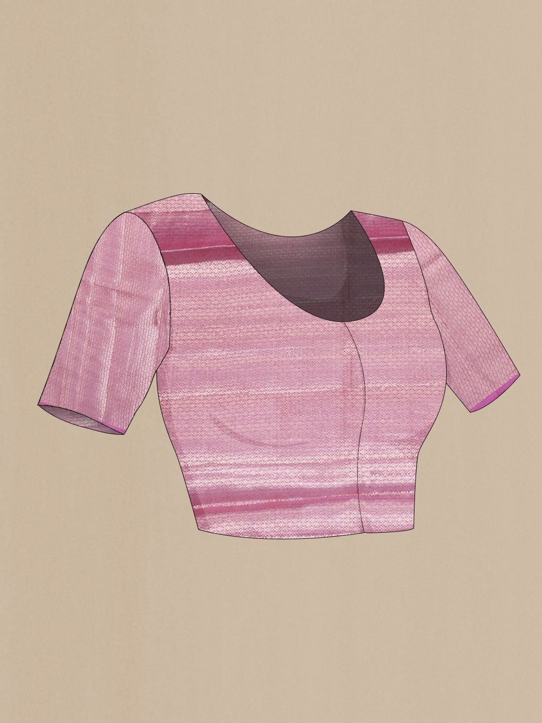 Close up image of the blouse of Lavender Tussar Silk Saree with Zari Butta on the body and Zari Border. 