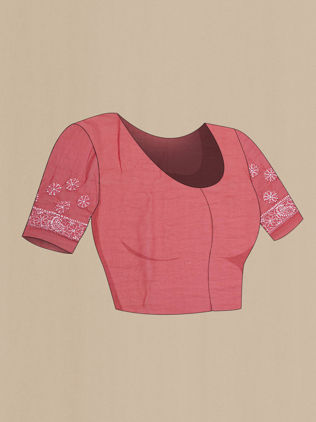 Close up image of the blouse of Red Georgette Saree with Embroidery on the body and Embroidery Border. 