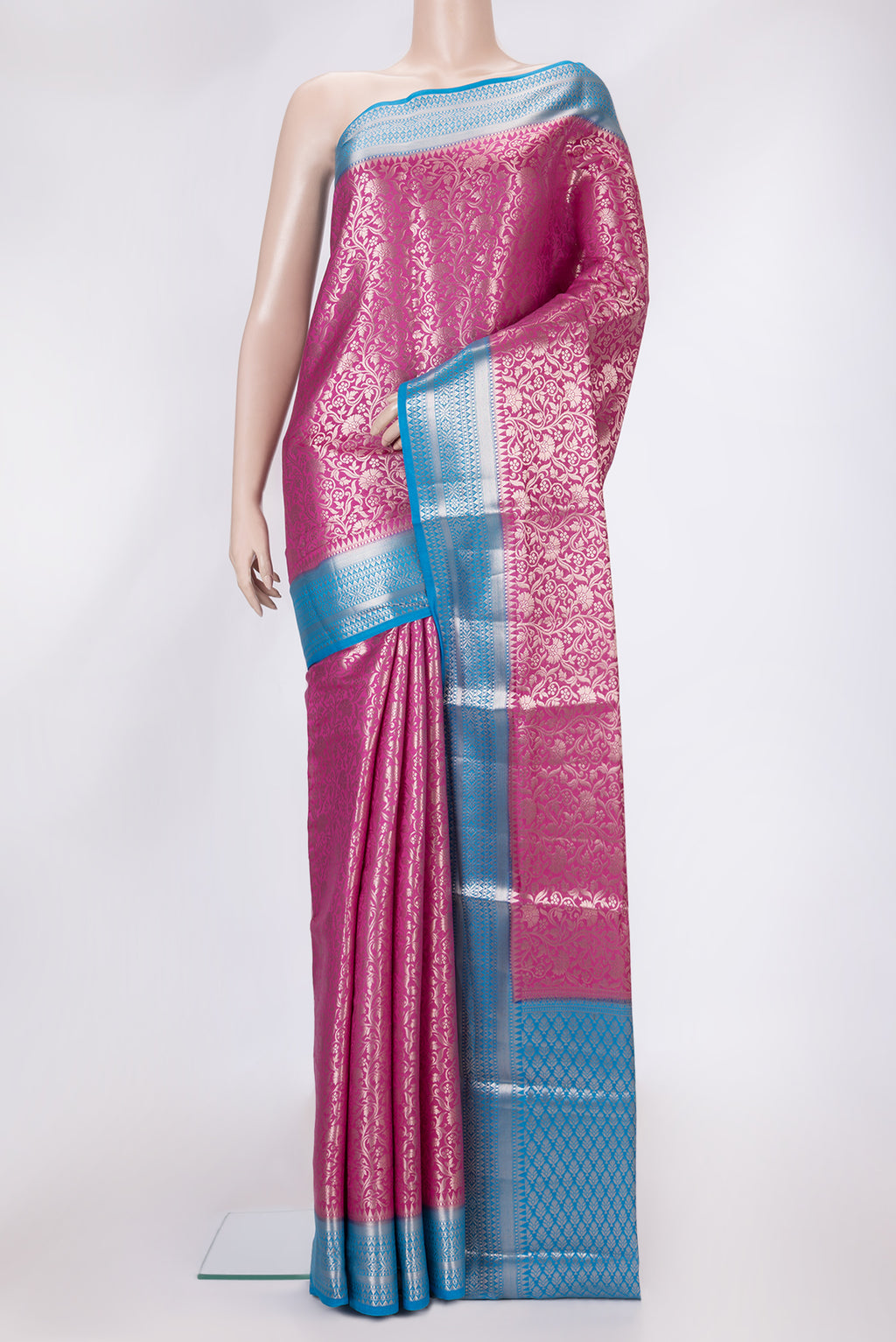 Pink Dual Tone Tussar Silk Saree with Zari Brocade on the body and Zari Border.  displayed on a mannequin