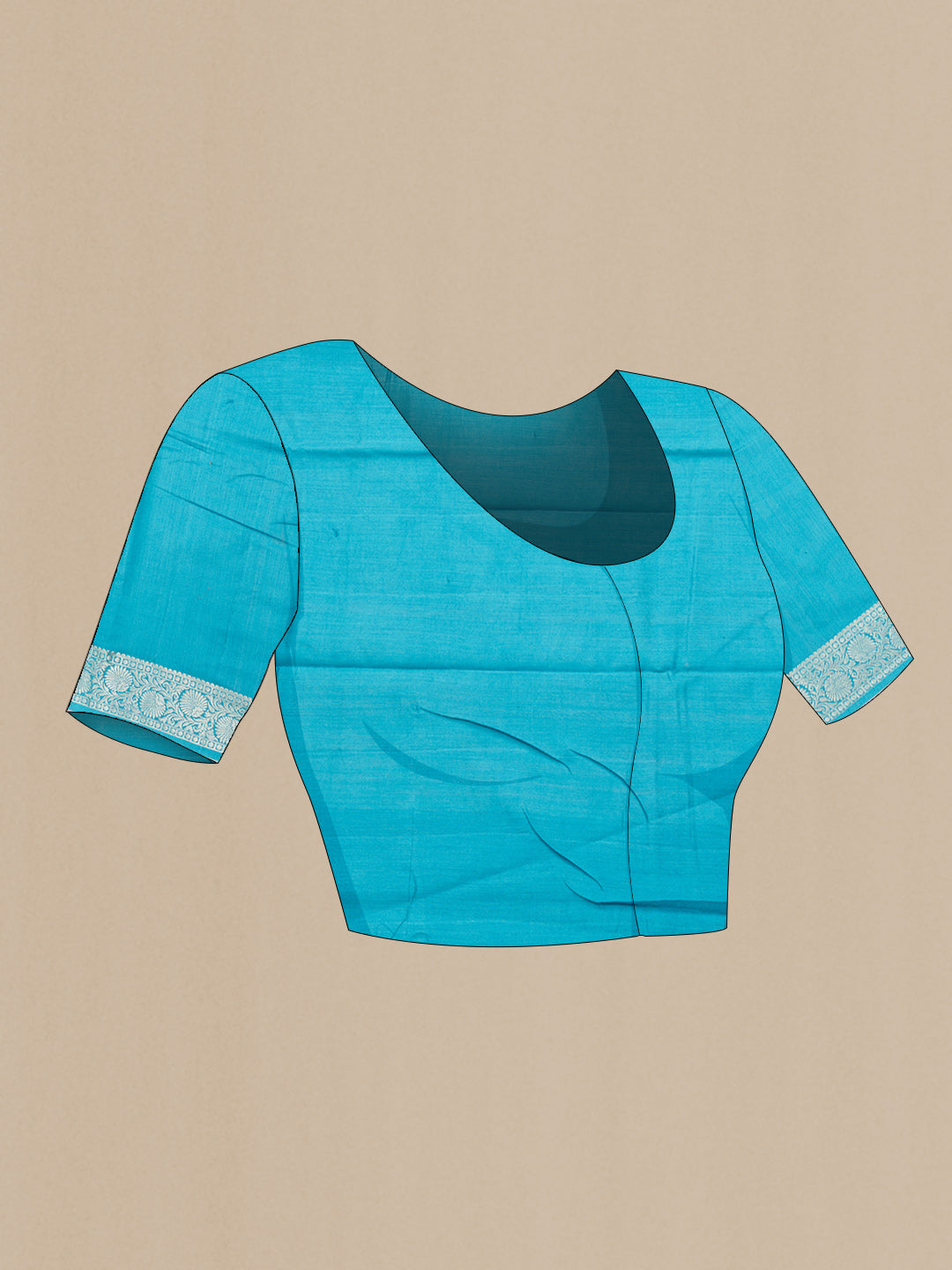 Close up image of the blouse of Sky Blue Dual Tone Tussar Silk Saree with Zari Brocade on the body and Zari Border. 