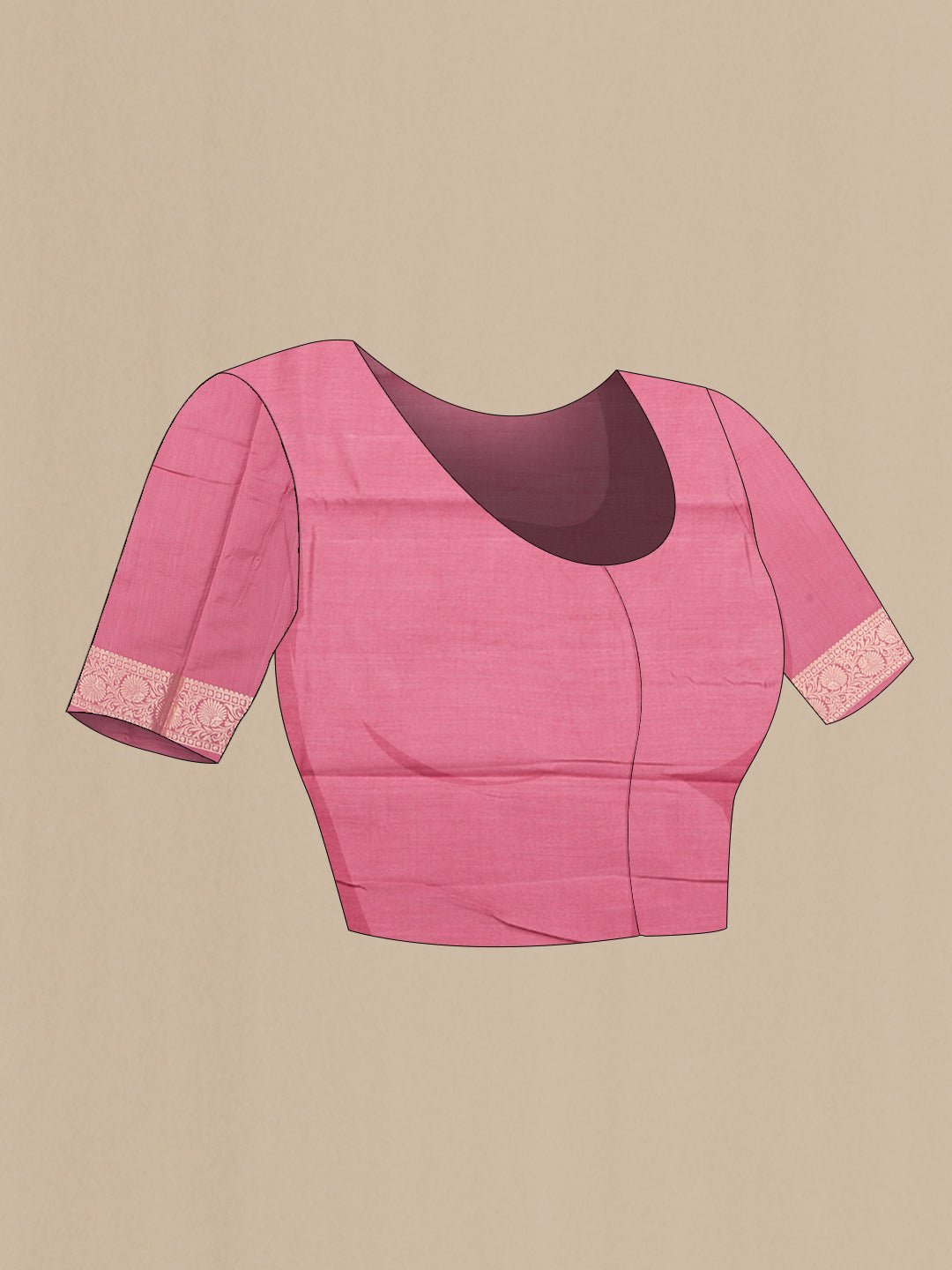 Close up image of the blouse of Pink Dual Tone Banarasi Raw Silk Saree with Zari Brocade on the body and Zari Border. 