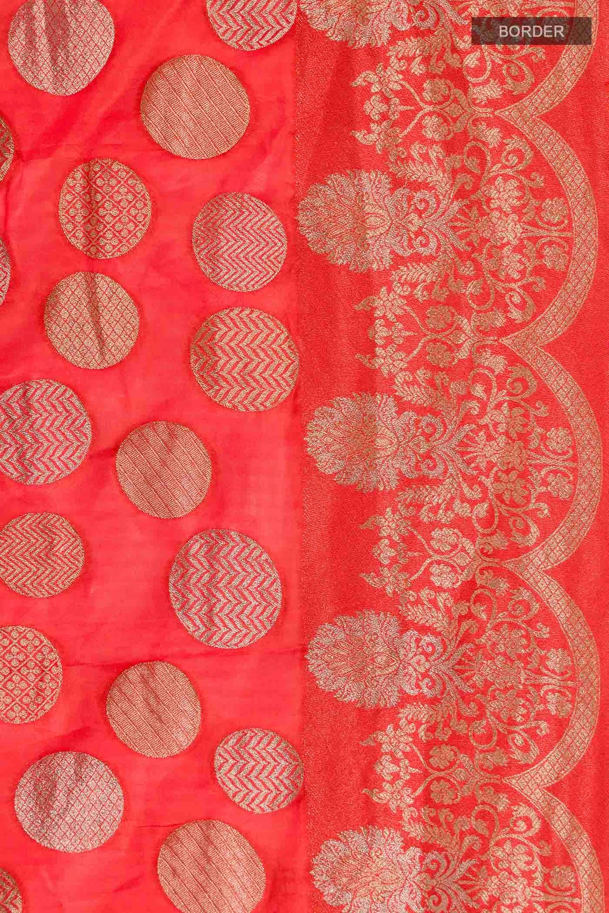 Border image of Orange Banarasi Silk Saree with Zari Butta on the body and Zari Border