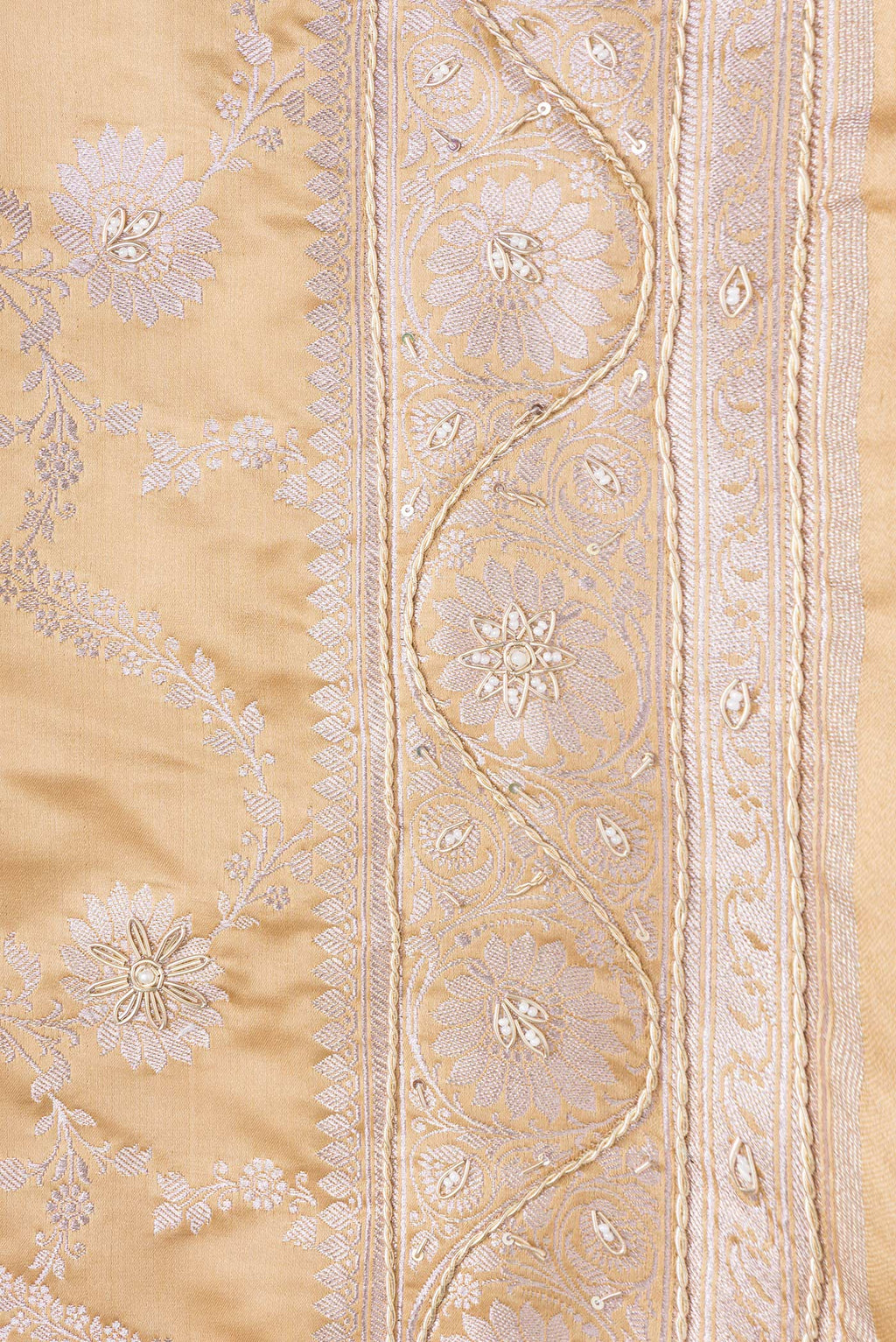 Border image of Sandal Dual Tone Banarasi Silk Saree with Embroidery on the body and Embroidery Border. 
