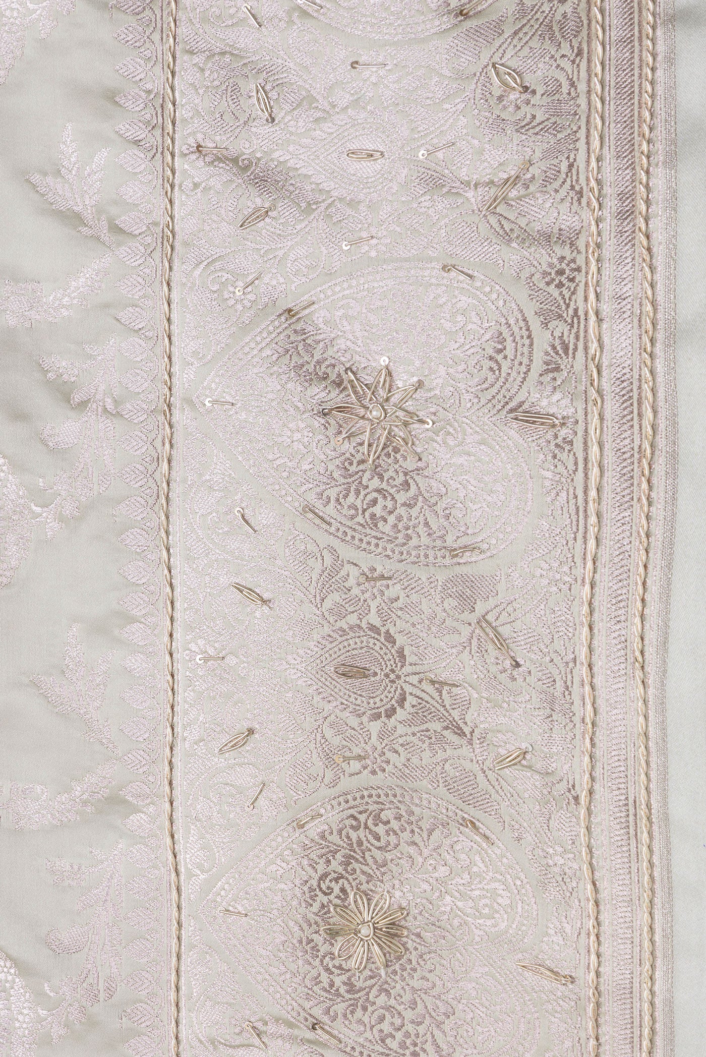 Border image of Grey Dual Tone Banarasi Silk Saree with Embroidery on the body and Embroidery Border. 