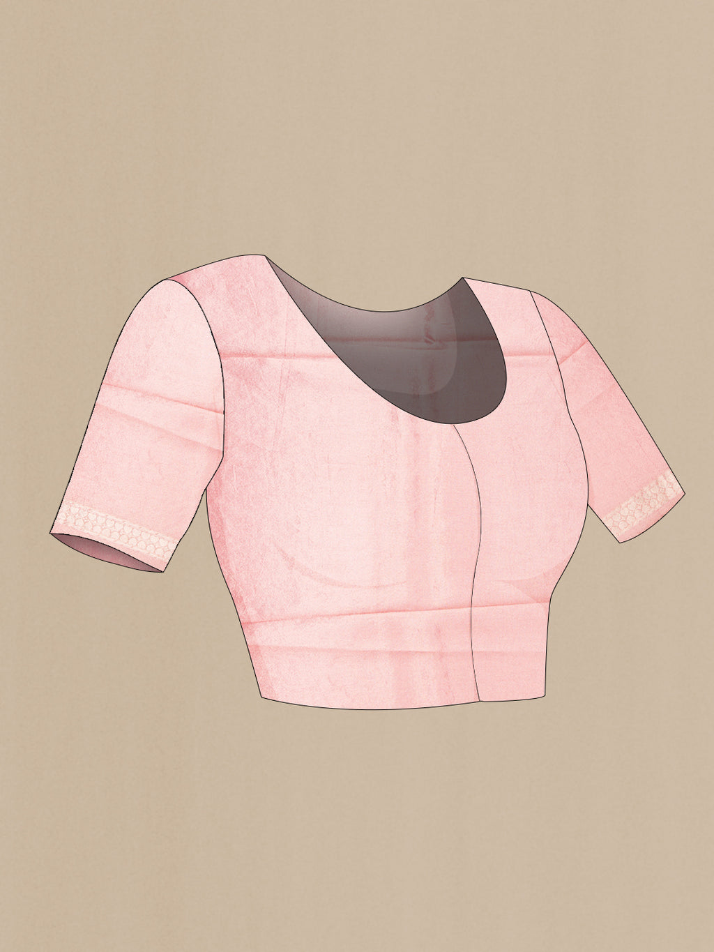 Close up image of the blouse of Pink Dual Tone Organza Silk Saree with Zari Brocade on the body and Zari Border. 