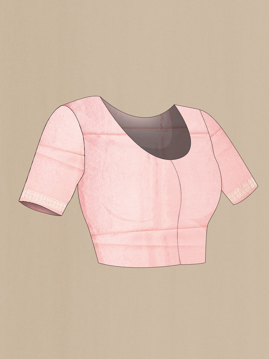 Close up image of the blouse of Pink Dual Tone Organza Silk Saree with Zari Brocade on the body and Zari Border. 