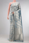 Maya Blue Dual Tone Organza Silk Saree with Zari Brocade on the body and Zari Border.  displayed on a mannequin