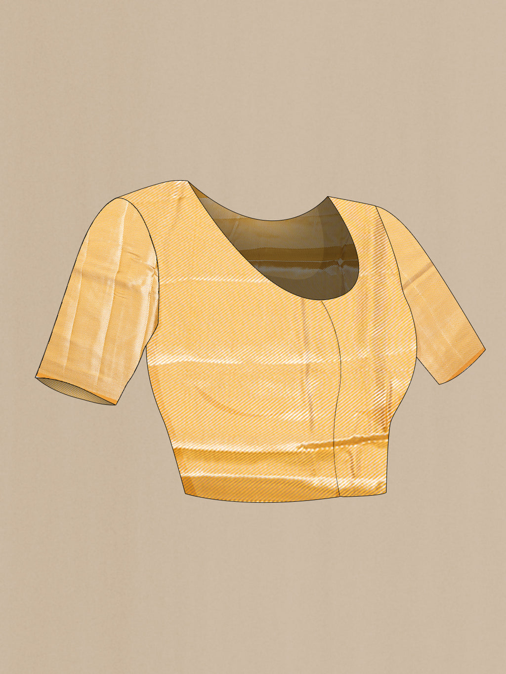 Close up image of the blouse of Mustard Tussar Silk Saree with Zari Butta on the body and Fancy Border. 