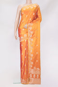 Mustard Dual Tone Blended Banarasi Silk Saree with Zari Butta on the body and Zari Border.  displayed on a mannequin