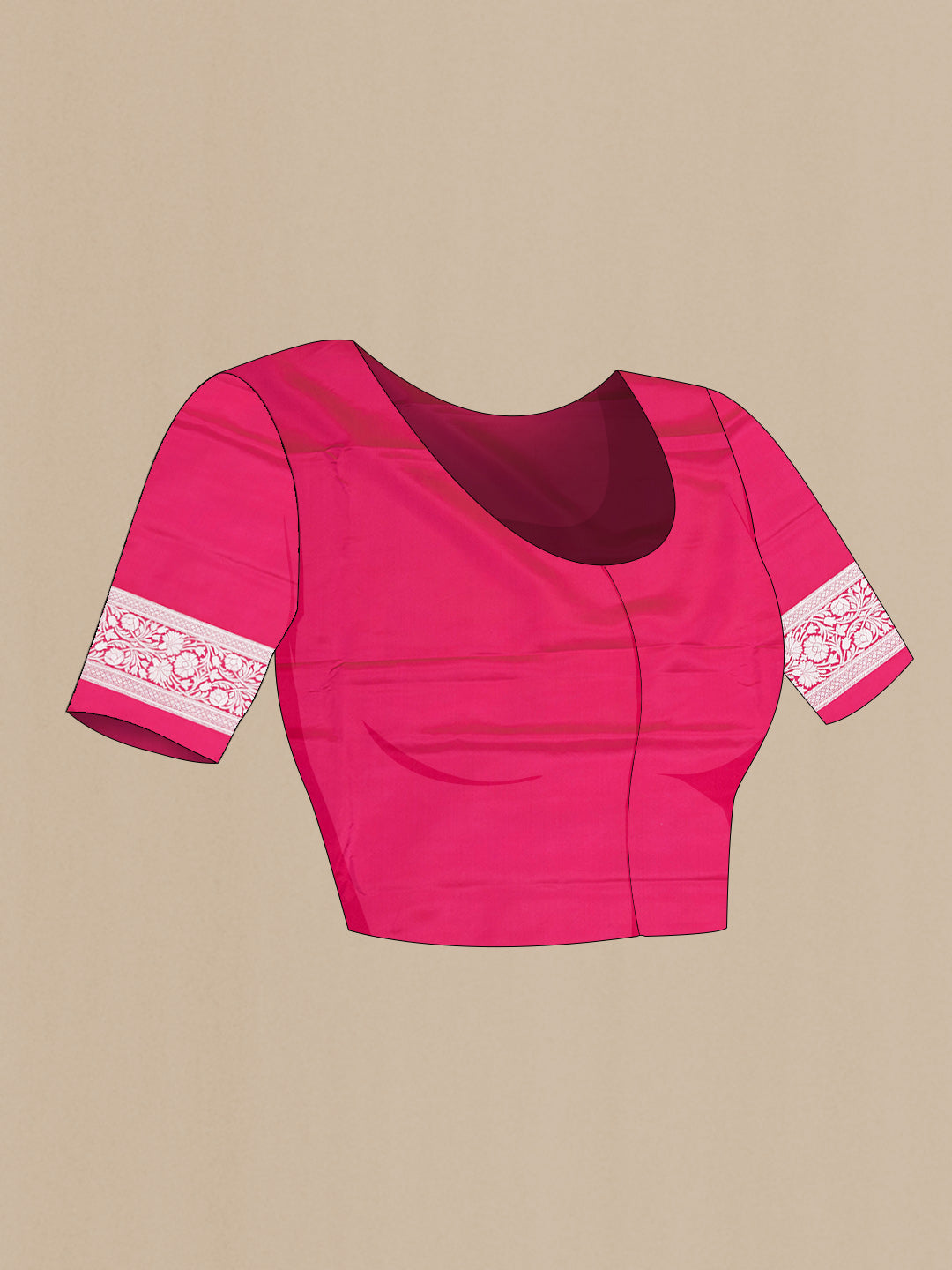 Close up image of the blouse of Dark Pink Dual Tone Blended Banarasi Saree with Zari Butta on the body and Zari Border. 