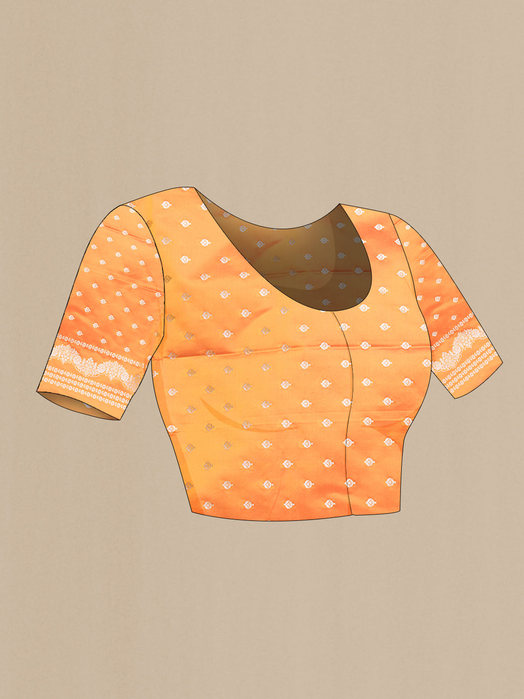 Close up image of the blouse of Mustard Dual Tone Blended Banarasi Silk Saree with Plain Body and Fancy Border. 
