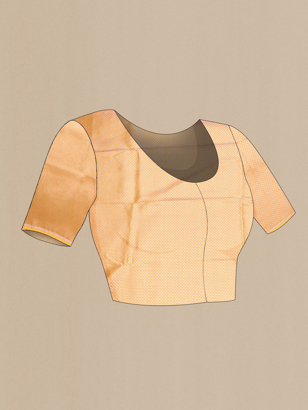 Close up image of the blouse of Yellow Dual Tone Blended Banarasi Saree with Zari Brocade on the body and Zari Border. 