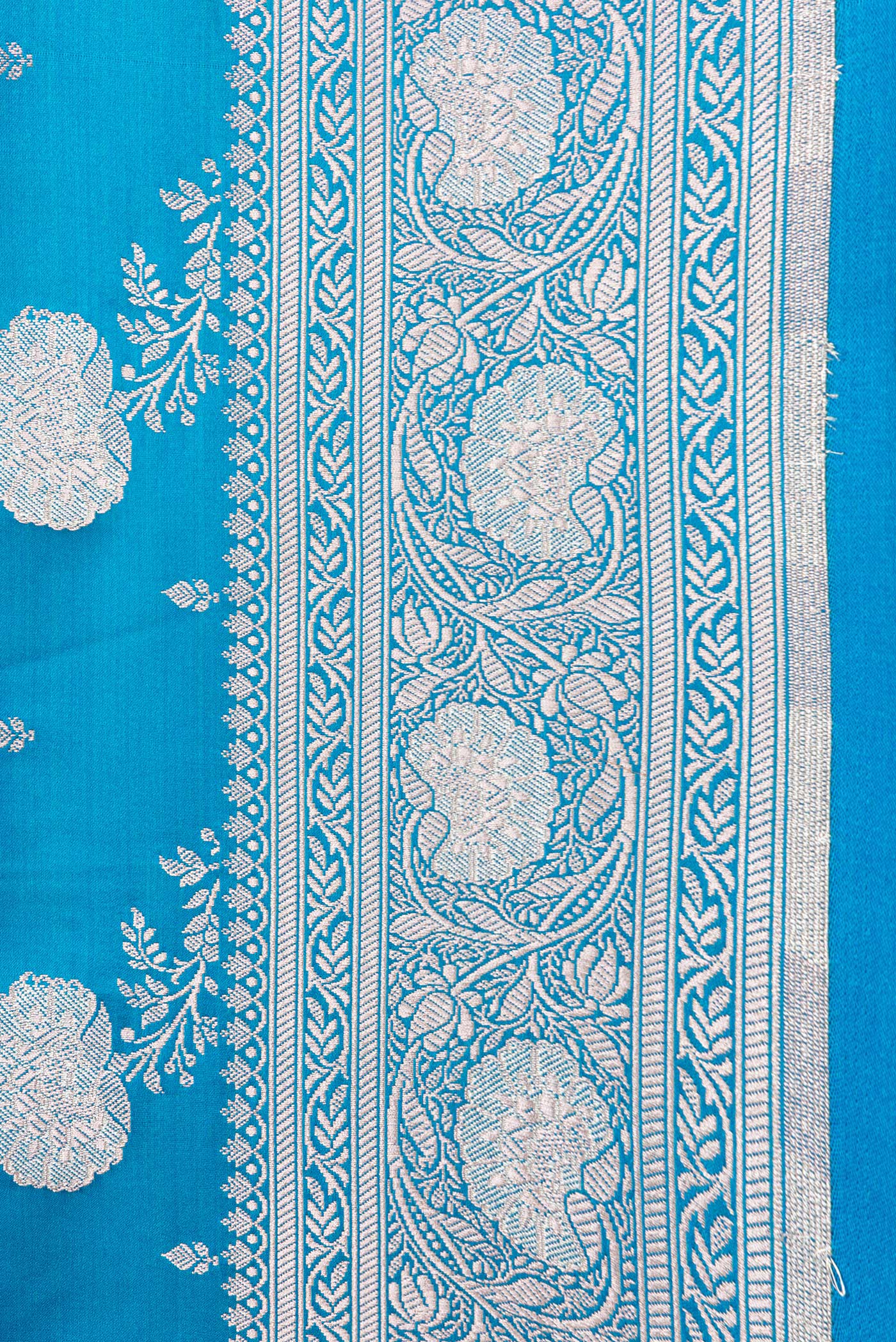 Border image of Sky Blue Dual Tone Blended Banarasi Silk Saree with Zari Brocade on the body and Zari Border. 