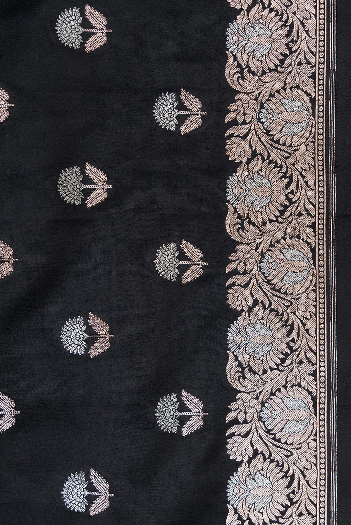 Border image of Black Dual Tone Blended Banarasi Silk Saree with Zari Butta on the body and Zari Border. 