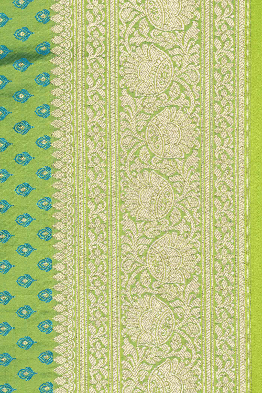 Border image of Parrot Green Dual Tone Blended Banarasi Saree with Zari And Thread Butta on the body and Zari Border. 