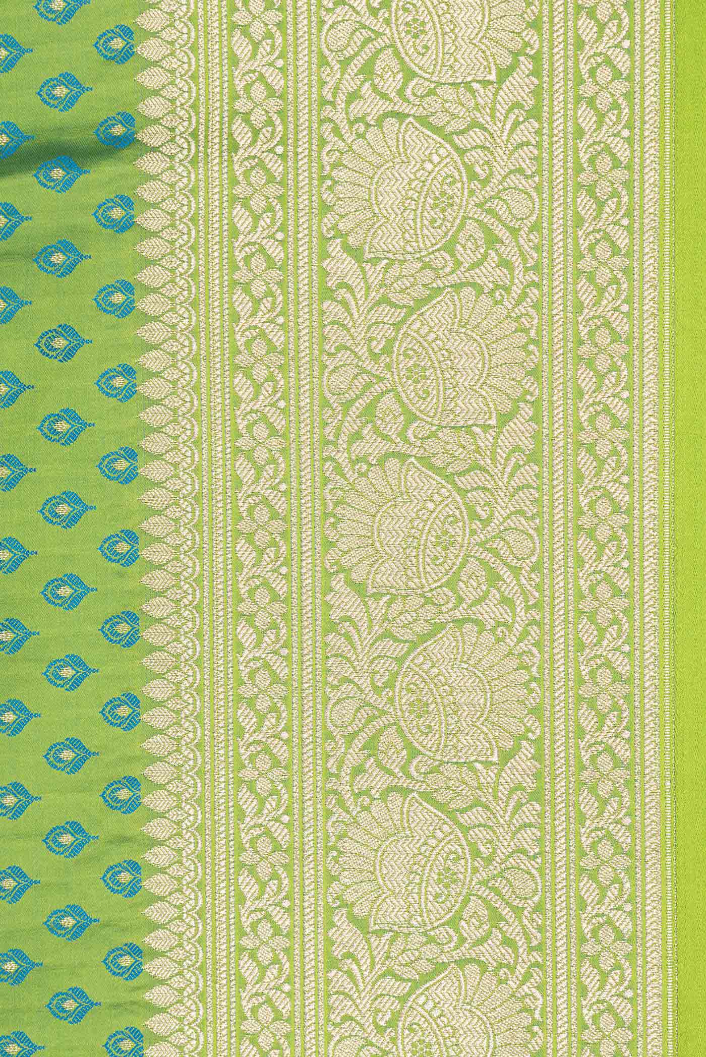 Border image of Parrot Green Dual Tone Blended Banarasi Saree with Zari And Thread Butta on the body and Zari Border. 