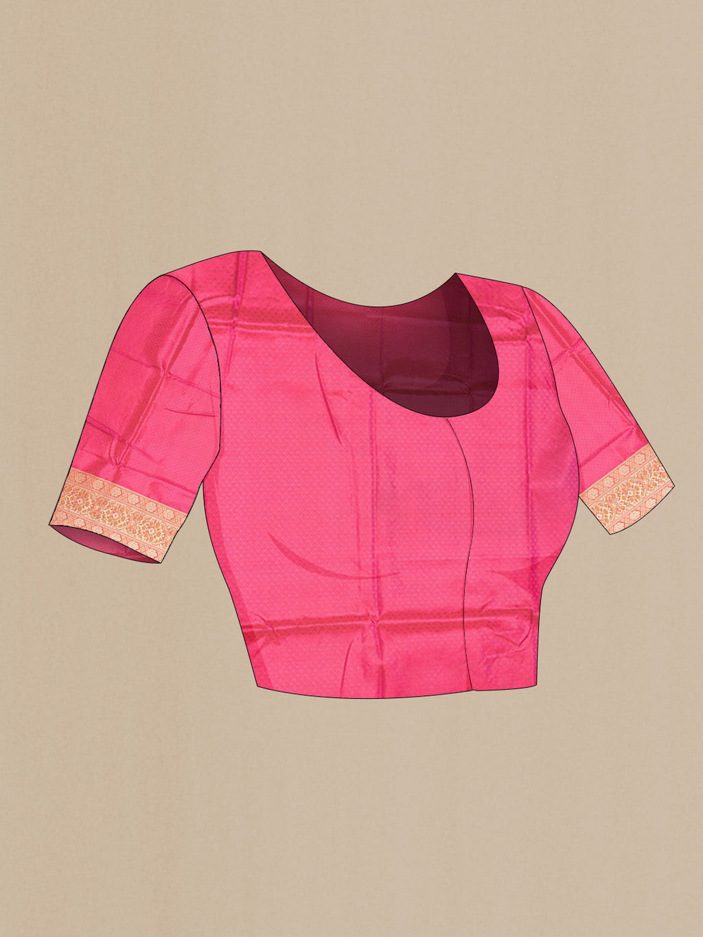 Close up image of the blouse of Peach Dual Tone Blended Banarasi Saree with Jacquard With Zari Butta on the body and Zari Border. 