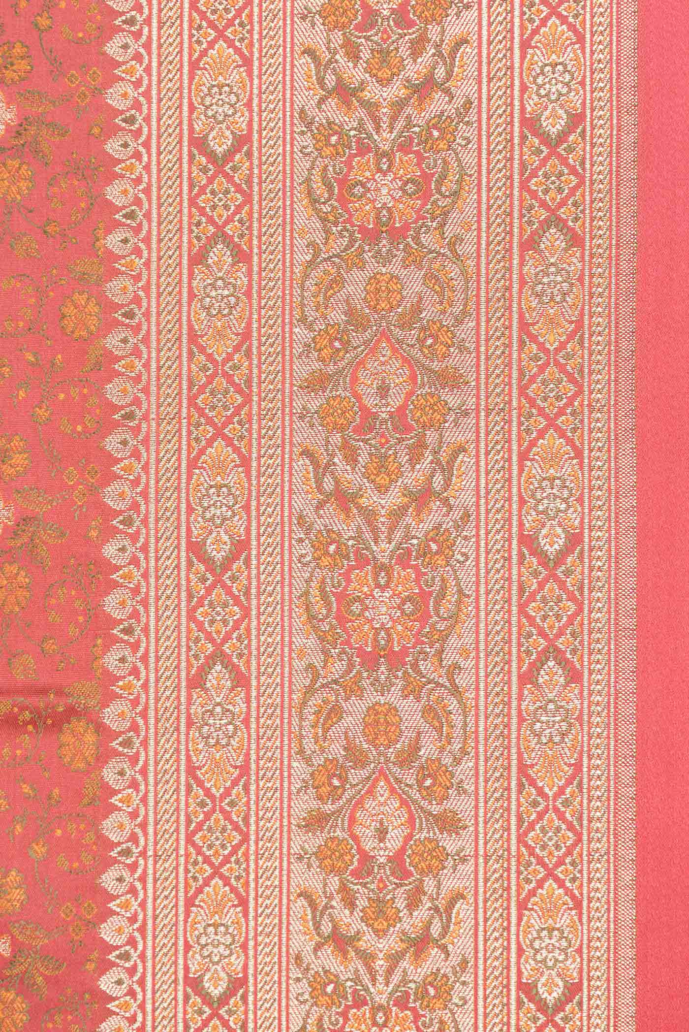 Border image of Peach Dual Tone Blended Banarasi Saree with Jacquard With Zari Butta on the body and Zari Border. 