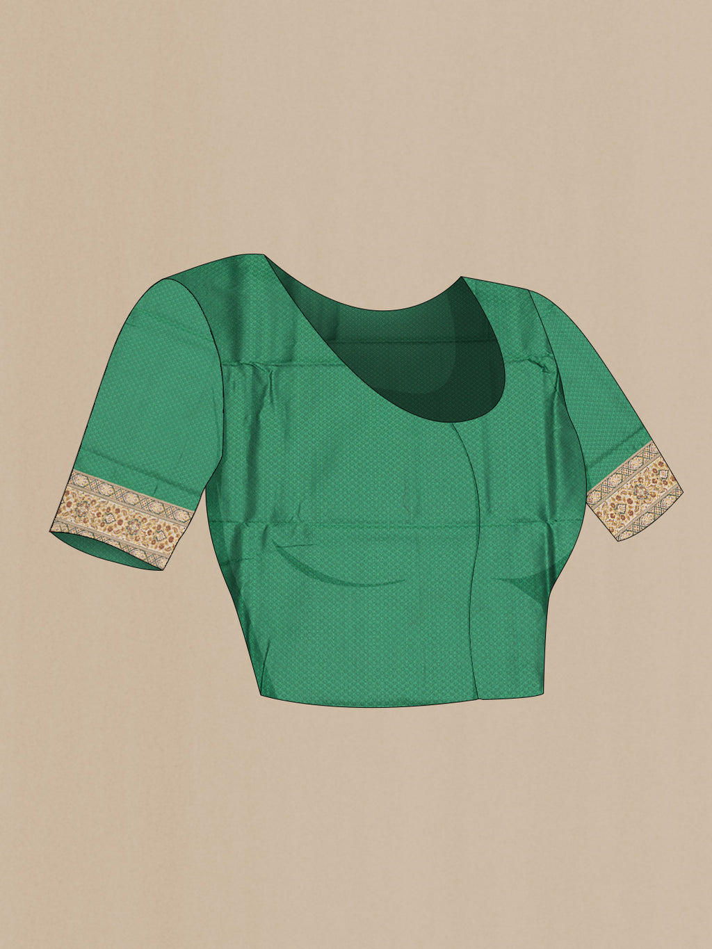 Close up image of the blouse of Bottle Green Dual Tone Blended Banarasi Saree with Jacquard With Zari Butta on the body and Zari Border. 