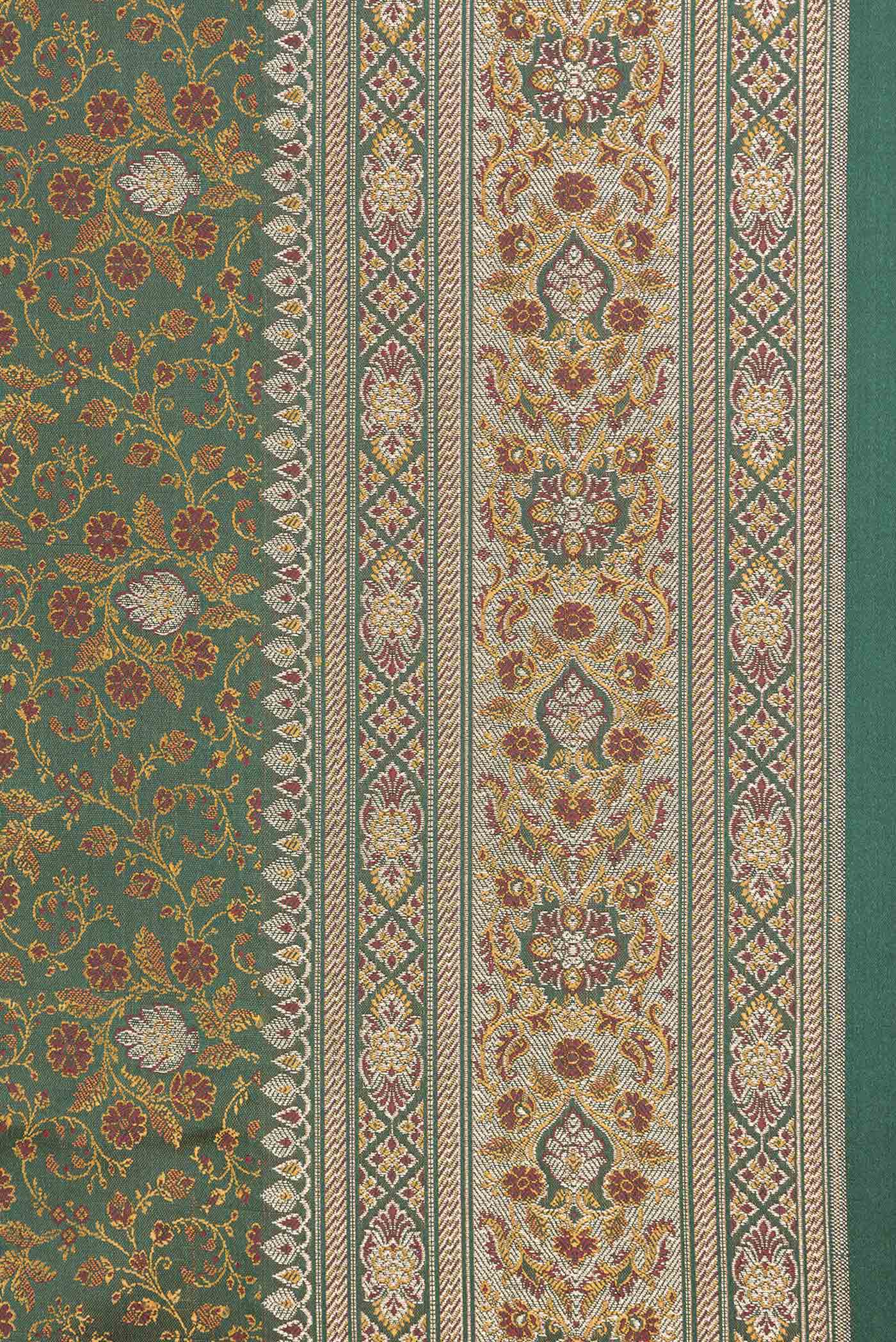 Border image of Bottle Green Dual Tone Blended Banarasi Saree with Jacquard With Zari Butta on the body and Zari Border. 