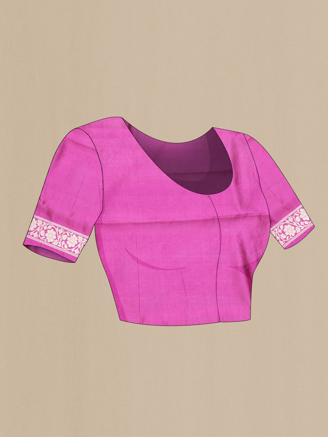 Close up image of the blouse of Pink Dual Tone Tussar Silk Saree with Zari Butta on the body and Zari Border. 