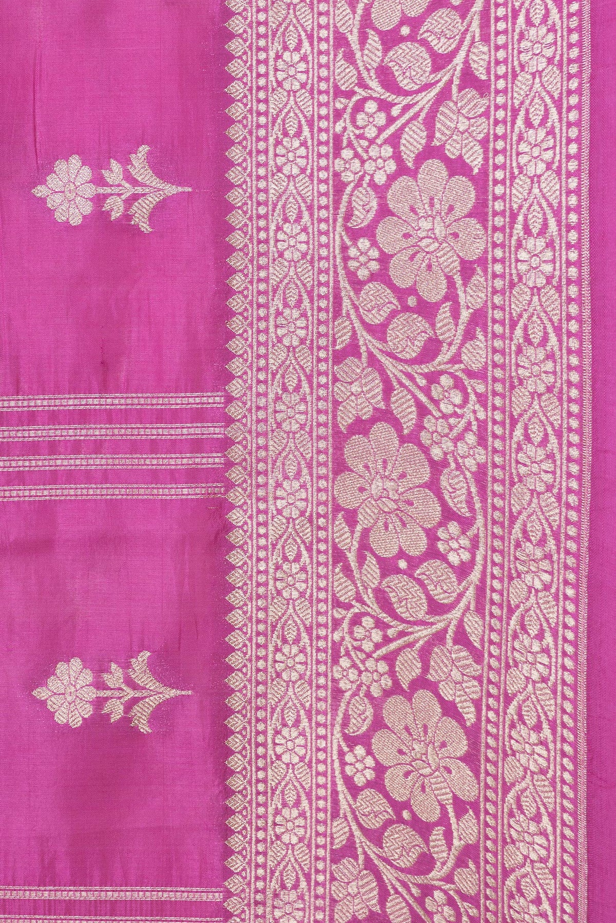Border image of Pink Dual Tone Tussar Silk Saree with Zari Butta on the body and Zari Border. 
