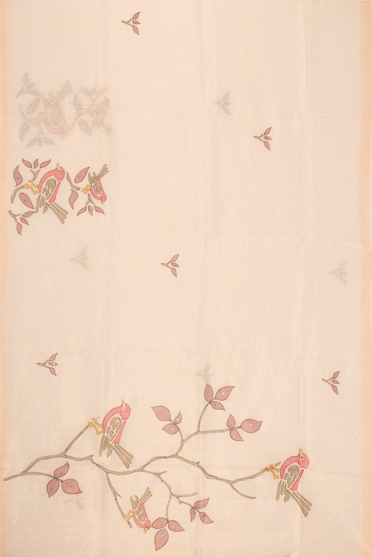Flat view of Beige Dual Tone Blended Organza Silk Saree with Embroidery on the body and Embroidery Border. 