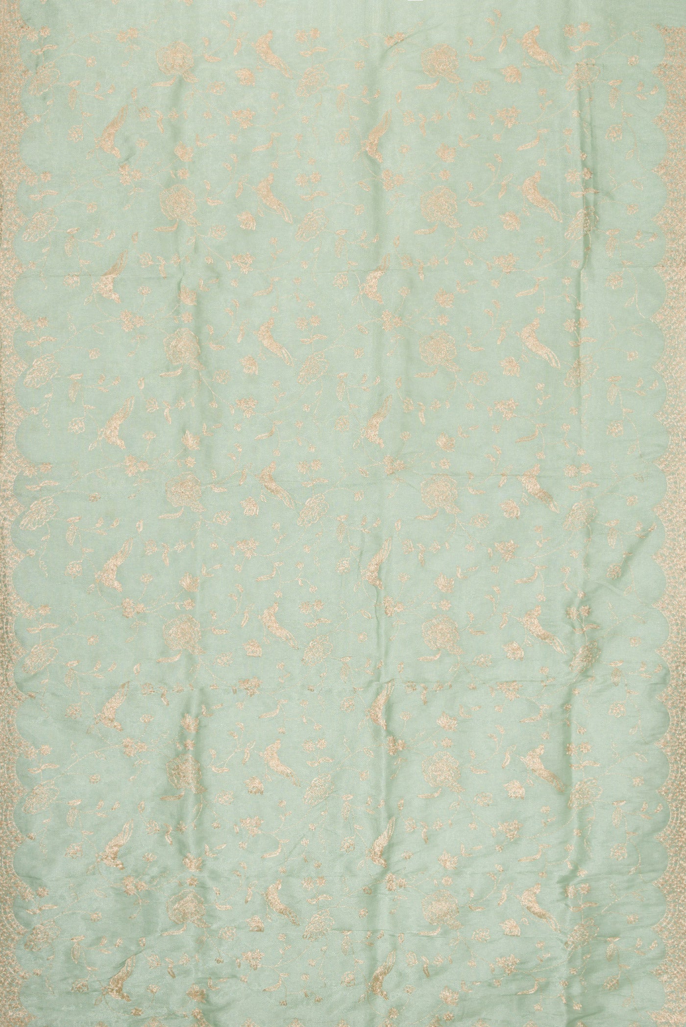 Flat view of Sea Green Dual Tone Blended Organza Silk Saree with Embroidery on the body and Embroidery Border. 