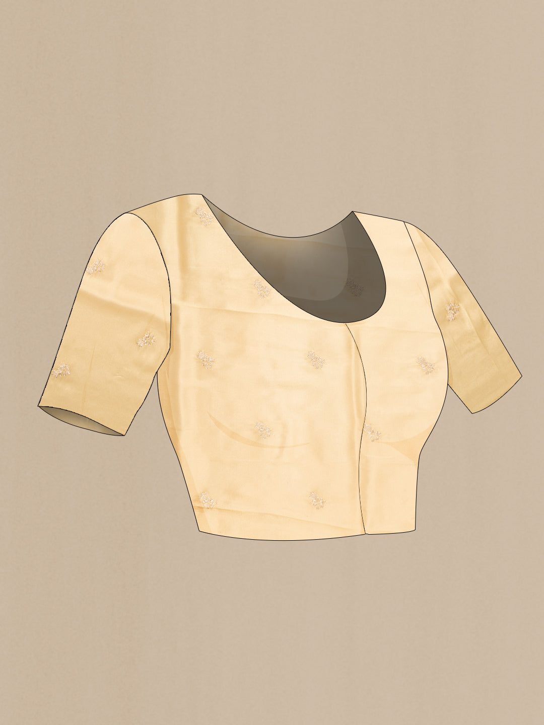 Close up image of the blouse of Gold Dual Tone Blended Organza Silk Saree with Embroidery on the body and Embroidery Border. 