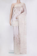 Off White Organza Silk Saree with Zari Brocade on the body and Sequin Border.  displayed on a mannequin