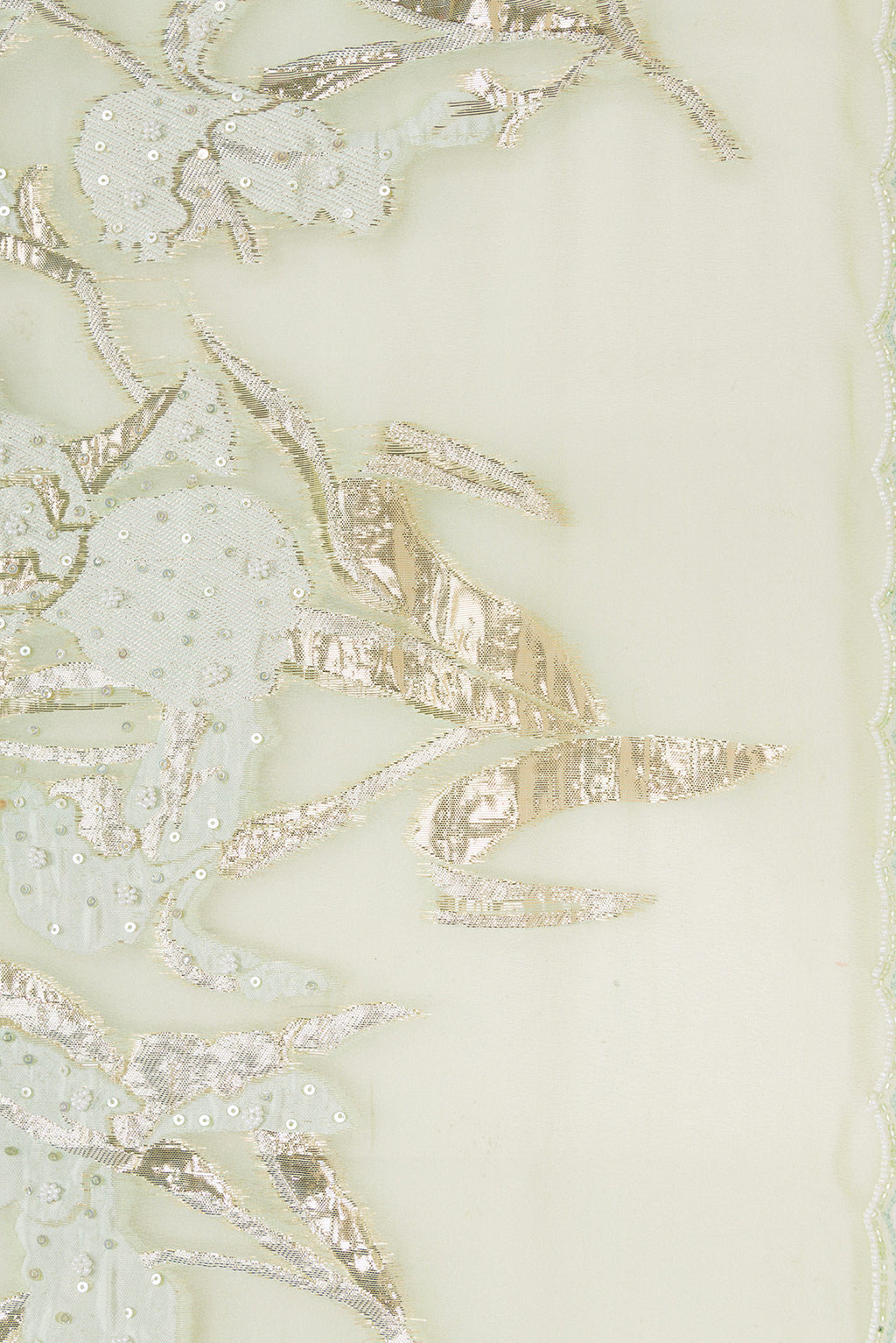 Border image of Pista Green Dual Tone Organza Silk Saree with Embroidery on the body and Embroidery Border. 