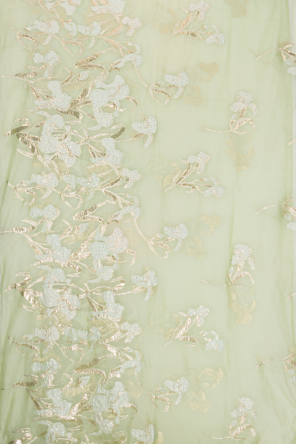 Flat view of Pista Green Dual Tone Organza Silk Saree with Embroidery on the body and Embroidery Border. 