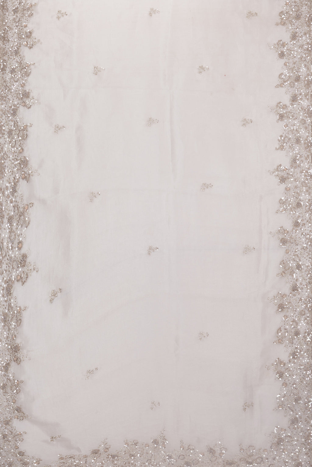 Flat view of Lilac Dual Tone Organza Saree with Embroidery on the body and Embroidery Border. 