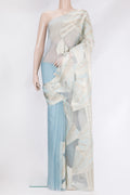 Light Blue Organza Silk Saree with Fancy on the body and Embroidery Border.  displayed on a mannequin