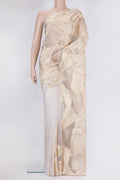 Beige Organza Silk Saree with Fancy on the body and Sequin Border.  displayed on a mannequin