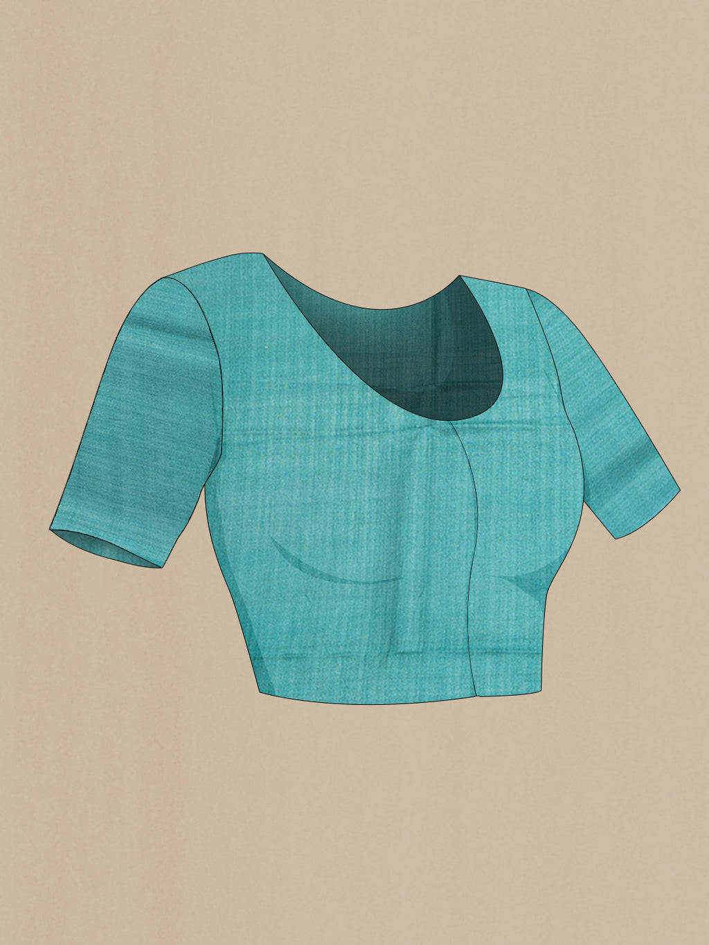 Close up image of the blouse of Blue Dual Tone Tussar Silk Saree with Printed design on the body and Plain Border. 